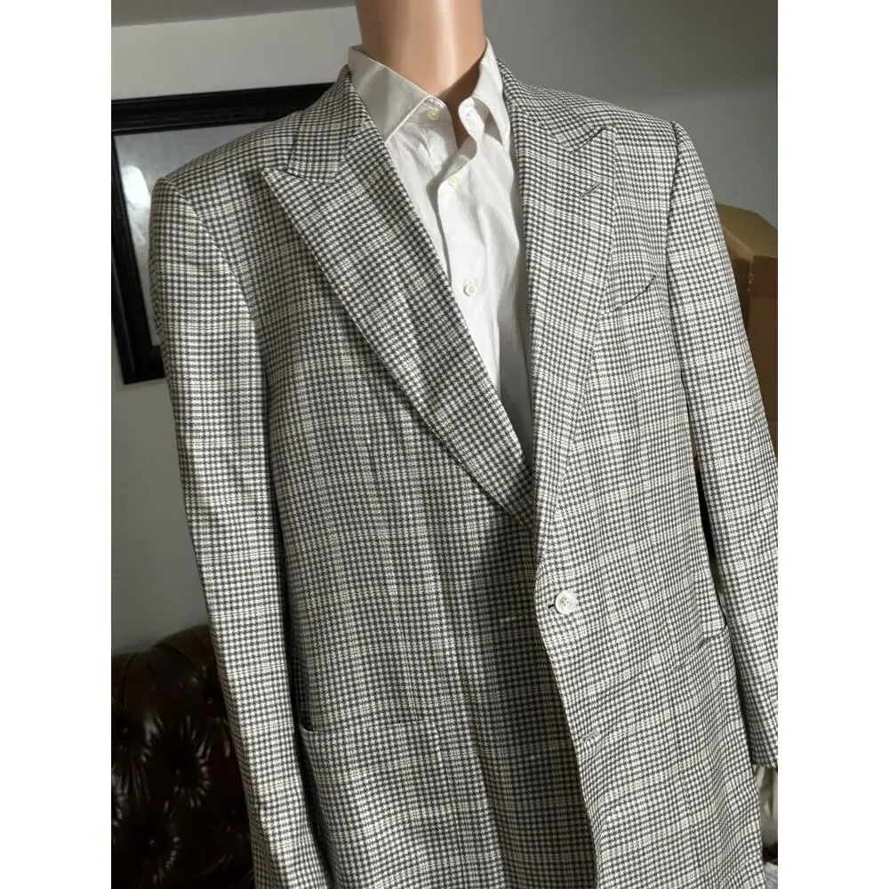 Tom Ford Houndstooth Sport Jacket Blazer 58L 48L US Peak Lapels Wool Silk Linen - Picture 8 of 8
